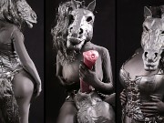 Trans anthro horse playing with its huge tits and masturbating its huge horsecock