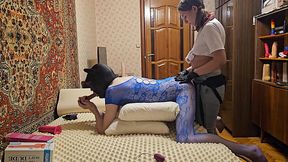Amateur wife dominates husband withstrapon and dog mask