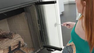 Redhead teen Madi Collins sucks dude after fixing her fireplace