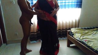 55y old hot tamil aunty wearing saree blouse indoors while going to market then neighbor gets seduces &amp; fucks her &amp; cum