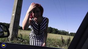 Naughty Redhead Flora Milano Goes Hitchhiking for Cock &amp; She Gets Two!
