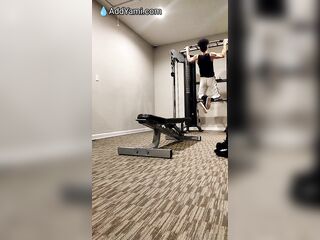 Hawt teen jerking off horse penis in public gym washroom