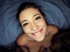 Cum craving slut facialized after fabulous POV blowjob