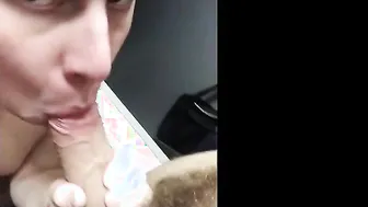 Skinny guy sucks fat cock in pool locker room