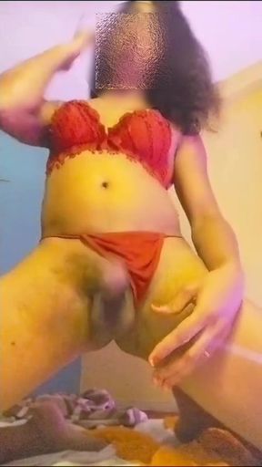 Desi Big Boobs Big Cock Shemale Masturbating and Cum Compilation