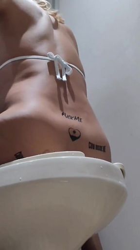 Sissy in Chastity and Micro Bikini Takes a 1.5L Enema and Pushes It Out for You   Clip 1