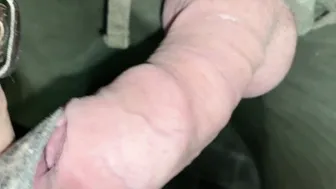 Close up uncut twink shoots handsfree cum after hose play