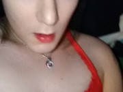 Chastity trans girl riding dildo