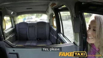 Slim blonde fucks in black boots in public taxi