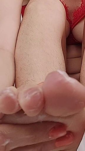 Smeared Her Feet with Cream, Feet Close-up, Feet Fetish