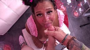 Cute Ebony Gives Her Stepbro A Super Sloppy Blowjob Until He Cums All Over Her Pretty Little Face- ThirsttrapXXX