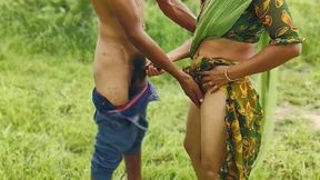 Indian chick is masturbating and letting her husband's cock inside outdoors