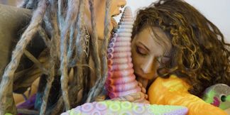 Crazy Anal Toy Destruction Screaming Lesbians Gape Wide in Rainbow Fishnets