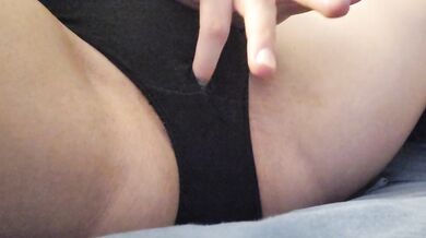 Japanese wife play with her clit through the hole of underwear.