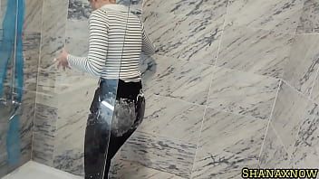 WHIPPED CREAM FETISH WET AND MESSY SOCKS SHOWER WITH CLOTHES