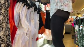 With see-through leggings while shopping