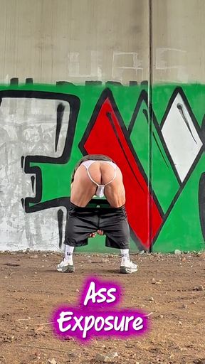 Sporty Guy in Lingerie Thong Exposing Outside
