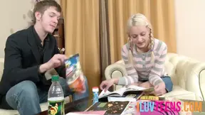 Eating snacks and studying together turn into merciless ass ramming