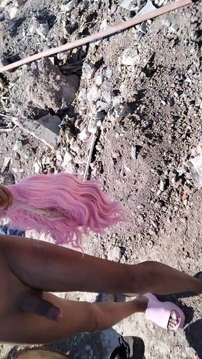 Jaw-dropping moment from "Cute hot slut in minidress can't stand it and gets naked in public but discovers man watching her"