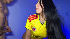 Amateur Latina rides and sucks in a steamy World Cup-themed scene