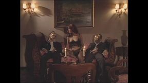 Mysterious Threesome for a Brunette with Two Masked Men