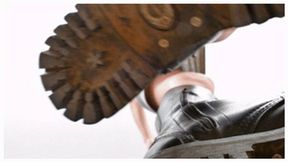 Slut in short skirt and dirty military Doctor Martens boots, fc126x 2160p