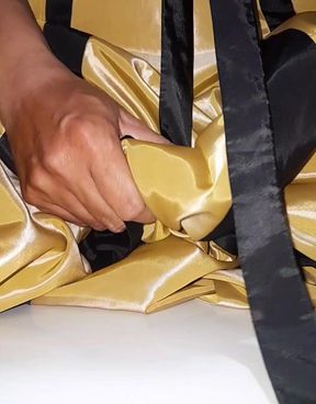 Gold Satin Silk Longdress Evening Gown Masturbation