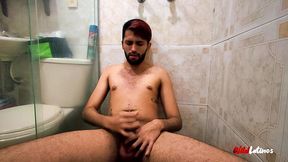 latino fucking a condom made fake pussy, two cum loads, squirting pee all over myself, cum t..