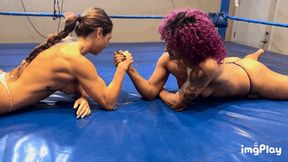 Part 1 Anastasia Vini vs Daisy Ducati in a topless competitive arm wrestling match 100% real