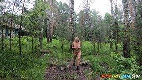 Blonde Solo Exhibitionist in an Abandoned Camp