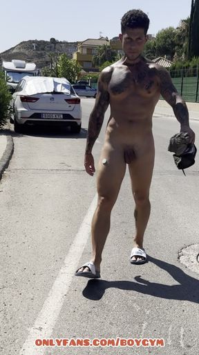 BoyGym Soft Cock Exhibition In The Street😈