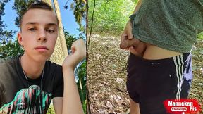 pissed on the tree. naked walk in the woods