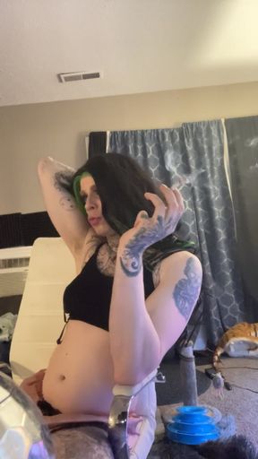 Sexy crossdresser smokes