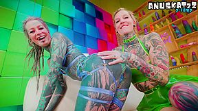 Alt Tattooed Cuties In Shiny Latex Lesbian Strap-on Fuck With German Dirty Talk