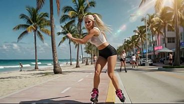 Pigtail Blonde Rollerblading Slut Gets Fucked on Miami Beach AI Generated