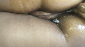 Black Skank Fingering Oiled Muff & Butt Close Up