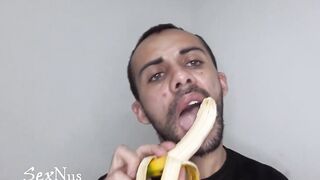 Watch me slurp down the sweet milk while I devour a banana