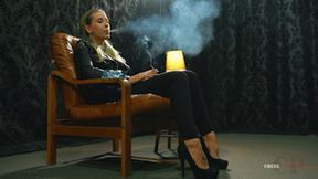 Smoking in the brown leather armchair FHD MP4