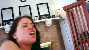 Fireside Ass Licking - Two Black-haired Girlfriends Finger and Trib on the Brown Sofa