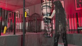 Caged Electrostim CBT for Hanging Submissive Male