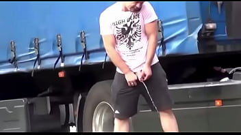 Trucker peeing in public