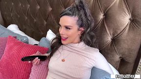 Wavy-haired white MILF Nicole Emma Vaunt in thong and blouse