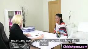 Busty les casting agent pussylicking newbie