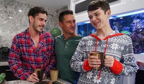 Young Twink Boy Stepson's Threesome Christmas Fuck With Step Dad