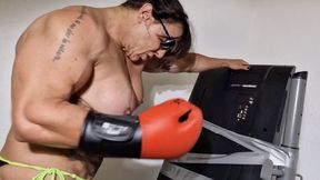FBB angry time harcdore Xtreme strength punches destroy tv screen anger madness fury punches massive female muscular power feats of strength lovers boxing fighter beatdown the tv!