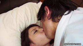 Shaved Asian goddess gives a sloppy sucking in uniform