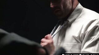 Little sub lubes precum while muscular dom hammers him hard