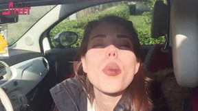 Adorable Italian girl loves smoking in the car