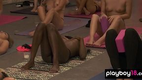 Black MILF with huge tits get topless for amateur aerobic class