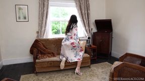 Cleo Summers in white stockings and suspenders
